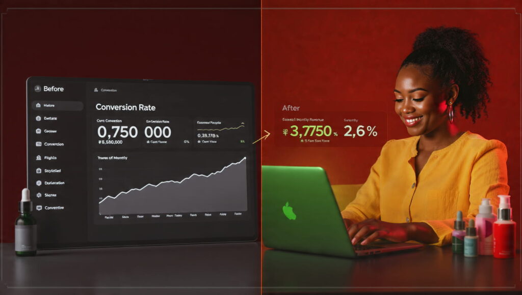Nigeria skincare website conversion increase from 0.5% to 2.5% revenue growth