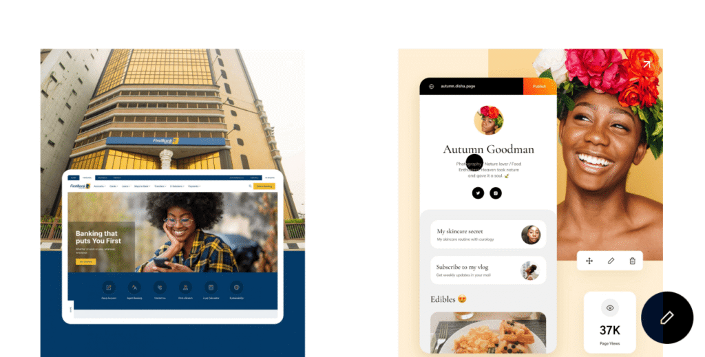 Cregital Nigeria web design portfolio showcasing banking and lifestyle website projects