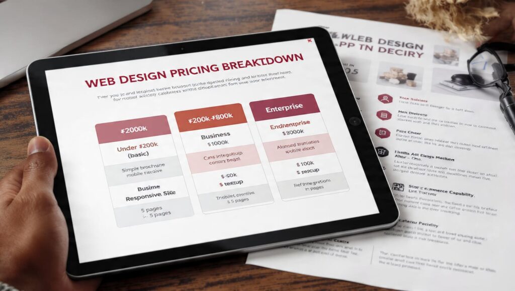 Infographic showing web design agency pricing tiers in Nigeria with features and cost comparisons.