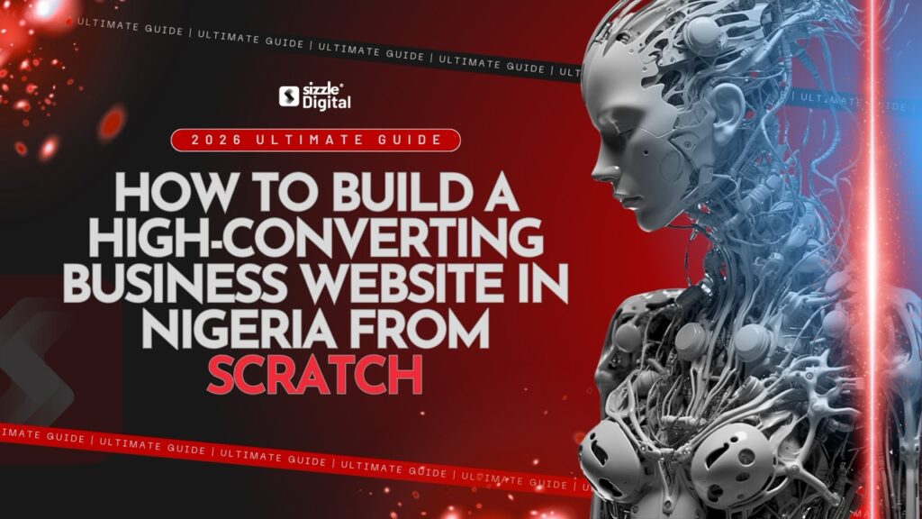 Ultimate Guide 2026" title graphic reading "How to Build a High-Converting Business Website in Nigeria from Scratch" with repeating pattern background