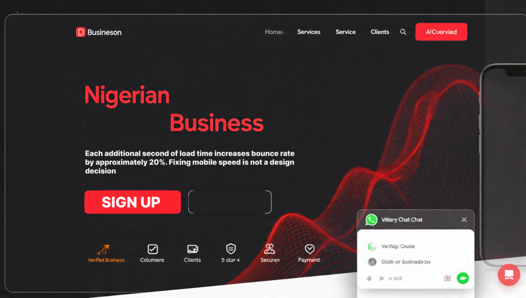 Nigerian business homepage above fold clear value headline WhatsApp CTA trust badge 2026