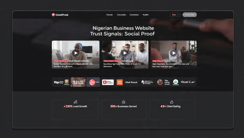 trust signals social proof Nigerian business website testimonials client logos 2026
